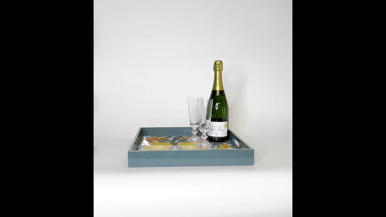 Egret & Reed Square Lacquer Serving Tray 1